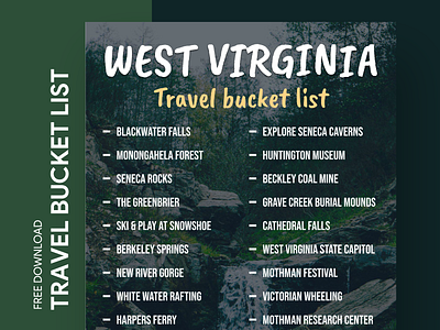 West Virginia Travel Bucket List Free Google Docs Template bucket bucketlist check checklist doc docs document goals google journey list template templates to do to do list travel trip voyage wish wishlist