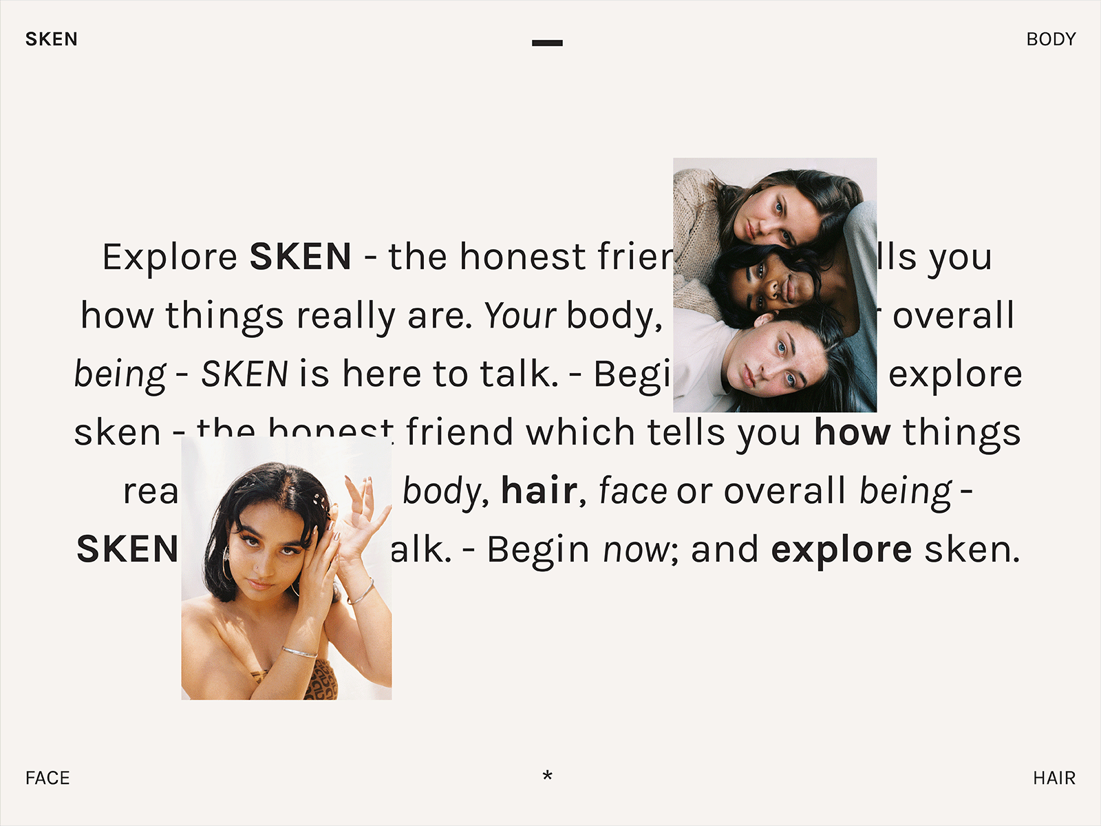 SKEN web editorial art direction brand identity branding composition design editorial editorial design graphic layout layout design modern photography screen skin skincare typogaphy user interface visual design web design