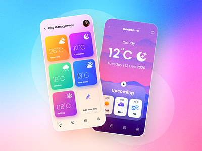 Glassmorphism | Weather App UI design app design big sur branding dark app dark mode dark theme dark ui darkmode design glassmorphism gradient graphic design icon illustration ios macos typography uiux weather weatherapp