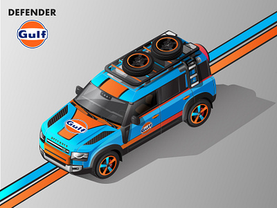 2020 Land Rover Defender Isometric Illustration - Gulf Livery 2020 defender adobe illustration adobe illustrator illustration isometric art isometric automobiles isometric illustration land rover vector vector illustration