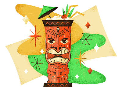 Tikki Party character characterdesign cherry cocktail drink graphic holiday illustration mayan retro texture tikki bar umbrella vector wood