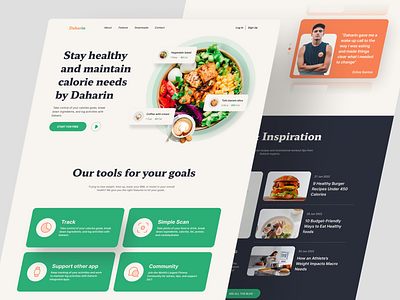 Daharin - Calorie Tracker Landing Page calorie calorie tracker calories clean design diet food health healthcare healthy homepage landing page macros nutrition tracker ui web web design