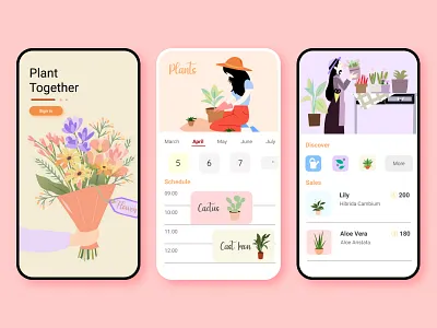 Plants Together app design application design application ui branding design illustration plants app portfolio ui uidesign uiux uiuxdesign