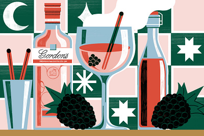 Stylist x Gordons Gin - Festive Cocktails colour design editorial editorial illustration food gin illustration print