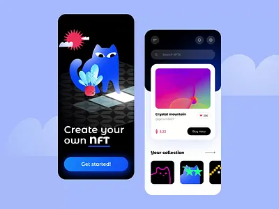 NFT App 2d animation 2d graphics animated animation app cat cats design desire agency graphic design illustration interface mobile mobile app motion motion graphics nft nfts ui user interface