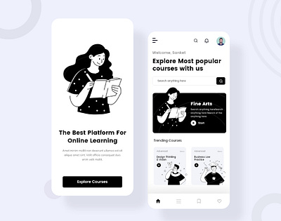 Minimal Online Learning App Ui black theme dark app e learning education indian design agency indian design studio indianpix minimal minimal app minimal onboarding online courses online learning sanket sanket pal study online uidesign