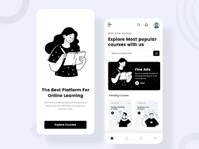 Minimal Online Learning App Ui black theme dark app e learning education indian design agency indian design studio indianpix minimal minimal app minimal onboarding online courses online learning sanket sanket pal study online uidesign