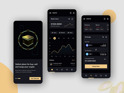 Crypto Swatch Mobile App bitcoin blockchain blockchain app ui design crypto crypto mobile app crypto swap crypto transaction cryptocurrency dark mobile app ethereum litecoin mobile product design statistics ui ux design web3.0