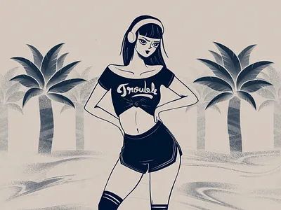Rolling character drawing girl character girl illustration headphone illustration music pinup girl procreate woman illustration