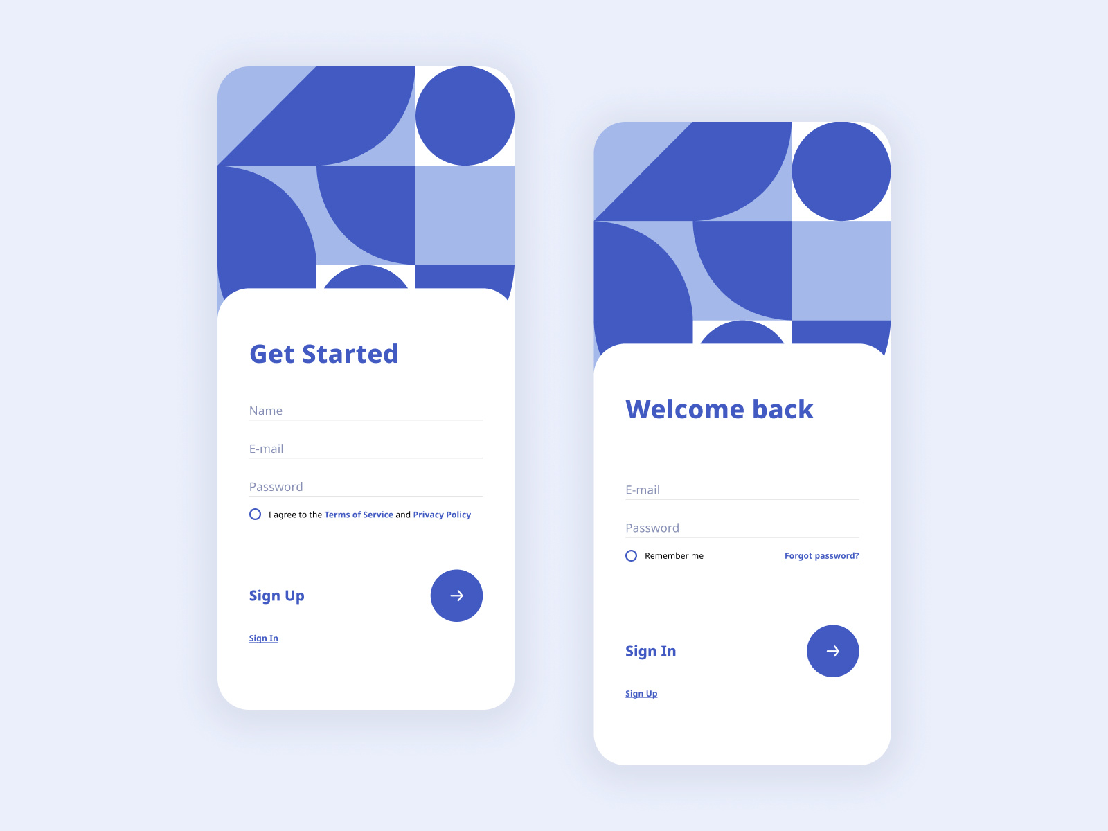 Example of Sign in – Sign up form - Mobile