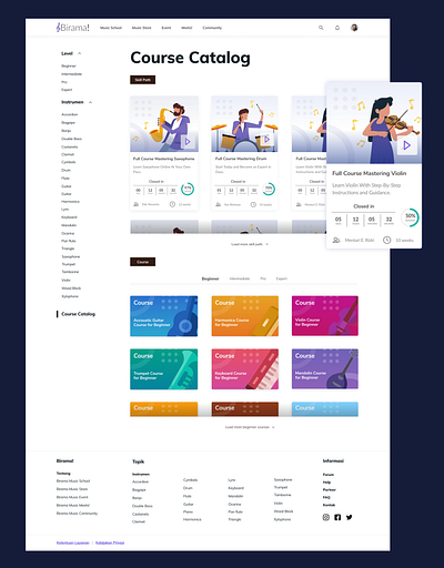 Music School Page Web UI branding clean ui course design illustration music music app musician progress store ui ux web website