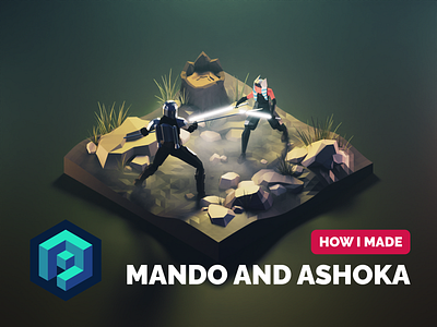 Mandalorian vs. Ashoka Tutorial 3d ashoka blender diorama illustration isometric lowpoly mandalorian render star wars tutorial