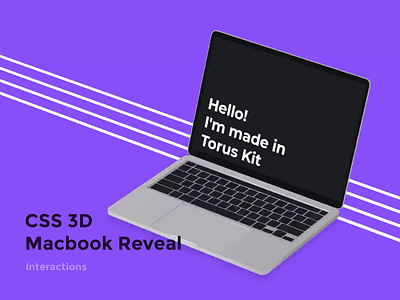 Macbook 3D CSS Reveal 3d animation css design flat html interaction javascript minimal svg torus kit vector