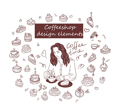 Coffeeshop design elements branding cafe cakes coffee design digital art flyer logo marketing menu card menu design pies ui vector