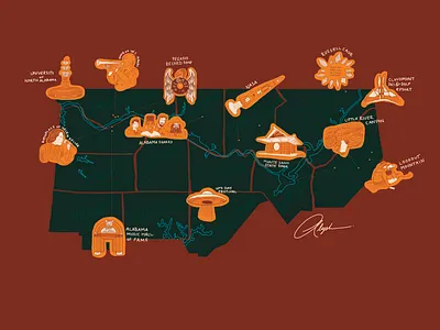Illustrated Map of Alabama — The North illustrated map illustration illustration design map natural nature warm