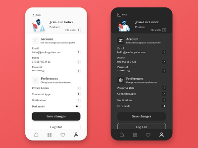 Daily UI Design #007 · Settings light & dark mode app app design apple application art daily ui dailyui dailyuichallenge dark dark app dark mode dark theme dark ui design design art designer illustration uidesign