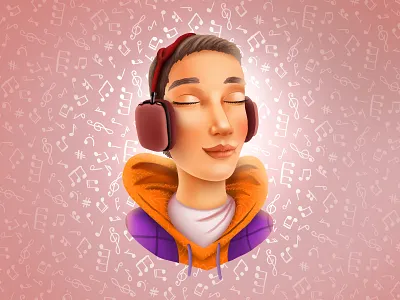 Music Mood avatar cartoon cg character face girl illustration music nft portrait woman