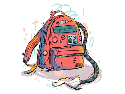 Back to school art artwork backpack color colorful cyberpunk digital art flat flat art flat illustration illustration journey procreate school sticker texture