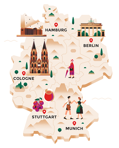 The Queen's Royal Tour architecture british brown building castle editorial europe flat germany gradient holiday illustration map palace people queen royalty tourist travel vector