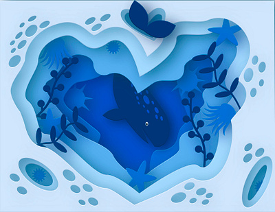 Beautiful marine design isometric illustration papercut vector whale