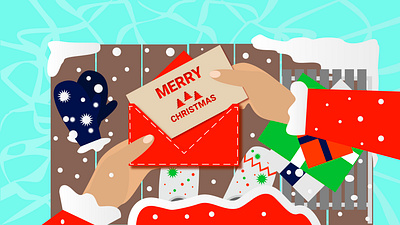 Santa got a greeting card flat illustration santa vector