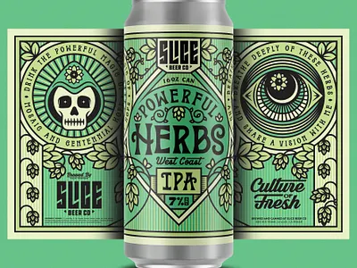 POWERFUL HERBS badge beer branding craft beer eye hops identity illustration ipa lettering nouveau packaging skull tarot typography