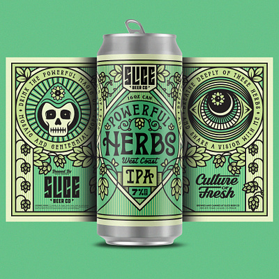 POWERFUL HERBS badge beer branding craft beer eye hops identity illustration ipa lettering nouveau packaging skull tarot typography