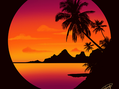 Tropical scene colorful colourful digitalart digitalillustration drawing graphucillustration ipadart landscape natureart orange painting pink procreateart seascape silhouette tropical scene yellow