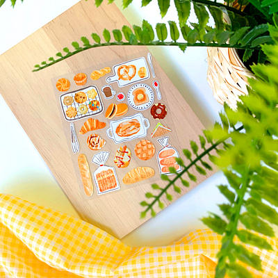 Bakery Sticker Sheet bakery bread cookie croissant donut drawing illustration pancake sandwich sticker stickers toast