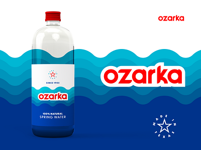 Ozarka Water Bottle Rebrand bottle branding concept custom lettering flat flat design geometric label logo logo design logomark minimal modern package mockup packaging rebrand rebranding thick lines water waves
