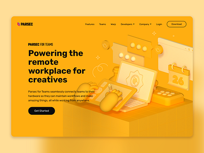 Parsec for Teams 3d 3d design 3d illustration 3d landing page c4d desktop gaming illustration ui ui design web