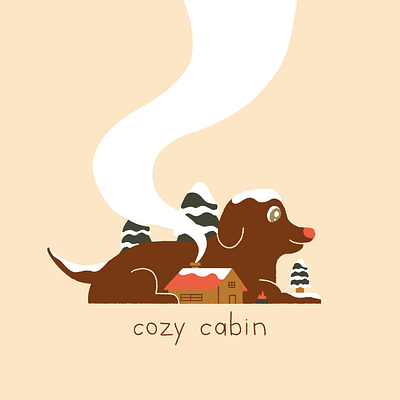 Little Cabin or Big Dog? 2d cabin character cozy dog illustration photoshop snow trees winter