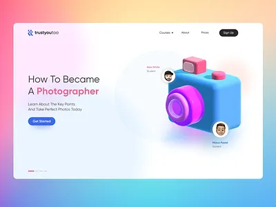 Online Courses Site Header 2021 web design 3d object clean colorful design glassmorphism online course online course ui ux online course web design online courses photography ui ux