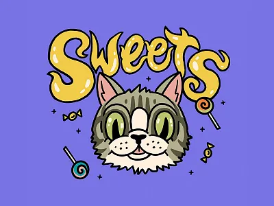 Sweets the Rescue Cat candy cat character drawing handlettering illustration lettering logo procreate