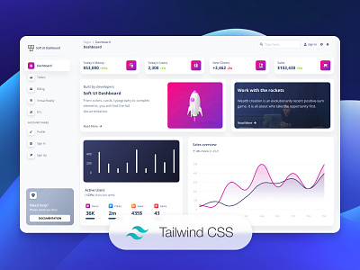 Soft UI Dashboard Tailwind 3d admin template billing chart code css dashboard design free gradient navbar profile page responsive sidebar sign in table tailwind virtual reality web widgets