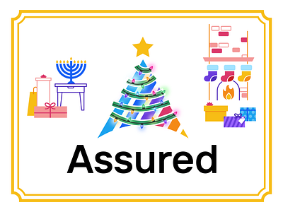 Assured Holiday Treatment christmas christmas lights christmas tree fireplace gifts holiday holiday card lights menorah presents stockings