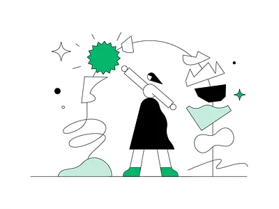 Gather Together 2d black character design flat geometry girl graphic green illustration illustration digital landingpage minimal pattern vector woman