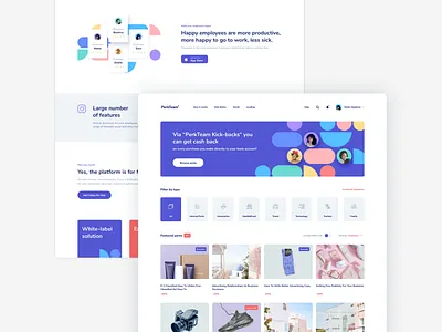 PerkTeam app badges card category employee featured filters job landing landingpage marketplace perks price product shapes sort toggle webdesign website