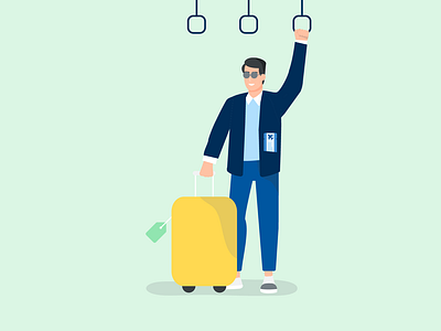 Travelling illustration chill colorful digital illustration flat illustration free time happy man luggage mint passport subway suitcase trains travel travelling ui illustration vacation webinar websites world