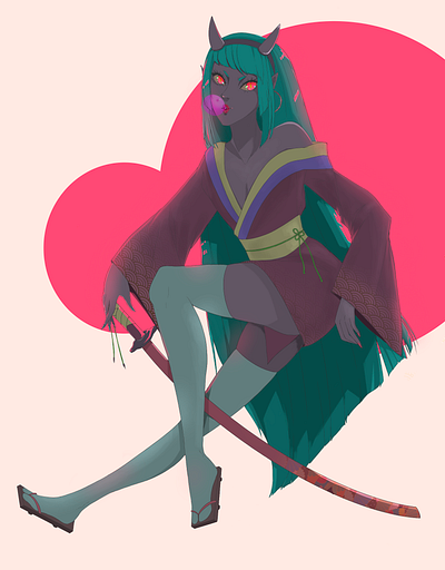 Oni Girl character design characterdesign illustration neon colors procreate procreate art