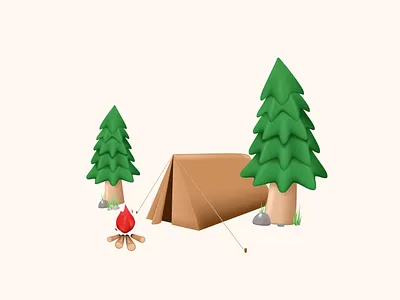 Camping 3D Scene 3d bonfire branding camping design event forest illustration landing page outdor page pine summer tent ui vector web wild