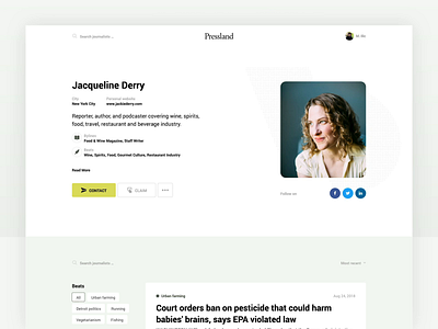 Journalist Profile animation clean data visualization interaction design journalist product design profile simple ui ux web web app web design web designer web designers web page website website design