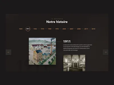 Brasserie Licorne - History timeline 1845 1911 alsace art direction beer brasserie licorne brewery dark france gold history saverne slider sofia pro texture timeline ui ux