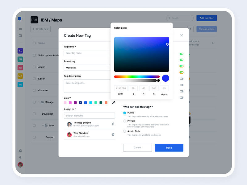 FeatureMap - Create a tag bazen agency collaboration app dashboard dashboard ui featuremap management tool pop up productivity app project management project management tool project manager project productivity saas table task management task tracker team management time tracker ui ux