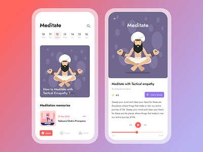 Meditate - The way of Life app design flat illustration meditation app minimal uiux ux