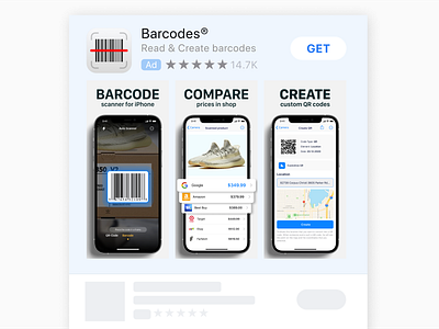 App Store Ads Splashes Design for Barcode Reader app app design app store app store ads app store splashes appstore appstore product branding barcode barcode reader barcode scanner figma design ios app mobile app mobile ui qr qr code reader splashes