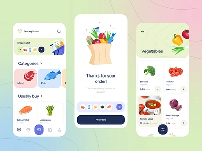 Grocery market - Mobile app app app design delivery app food food delivery food delivery app grocery mobile app mobile app design mobile design mobile ui supermarket