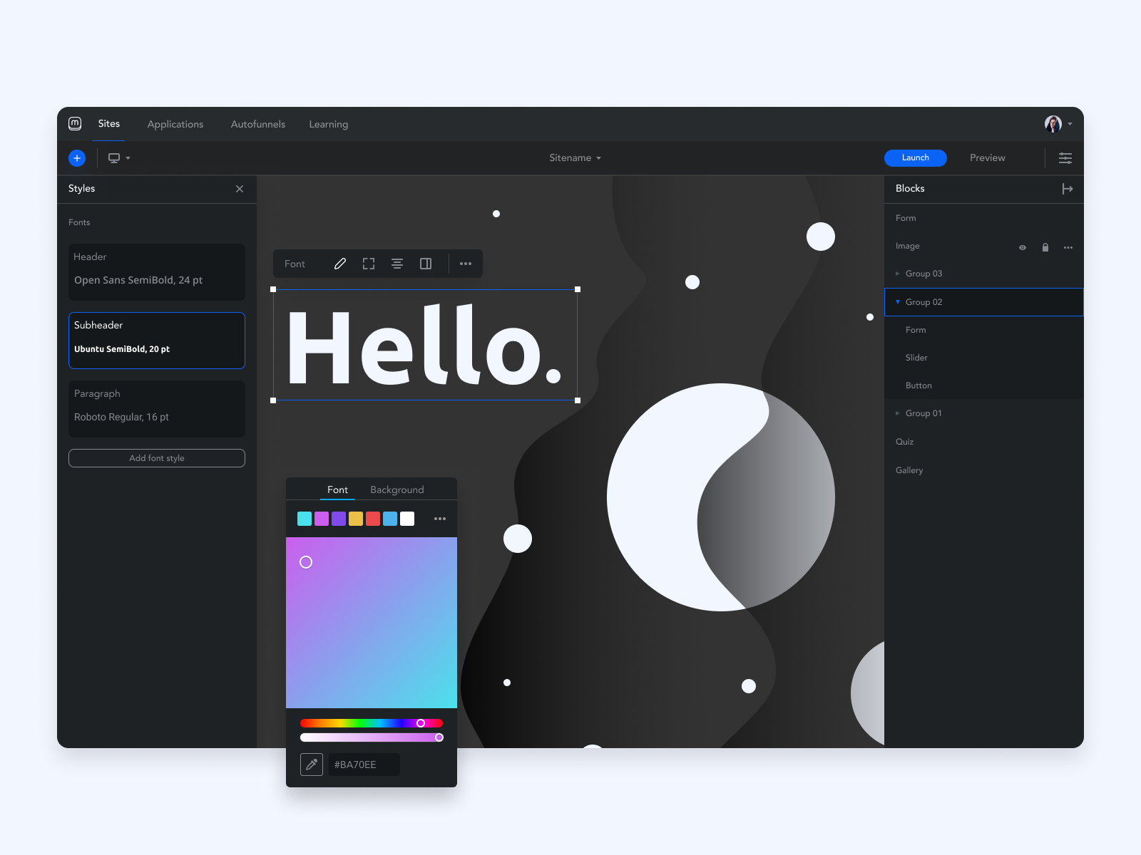 mottor (LPmotor) editor — new mode and tools dark mode dark theme editor landing landing builder layers left panel lpmotor mottor product design right panel site builder site editor site tools styles tools ui ui design ux ux design
