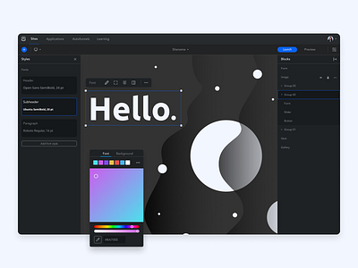 mottor editor — new mode and tools dark mode dark theme editor landing landing builder layers left panel lpmotor mottor product design right panel site builder site editor site tools styles tools ui ui design ux ux design