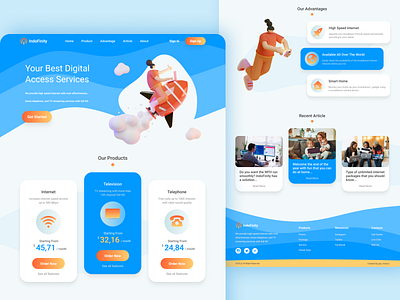 IndoFinity Landing Page UI - Internet, Home Phone, TV Cable blue blue color blue website internet landing landing design landing page orange color phone rocket service app tv ui ui ux ui design web design website design wifi